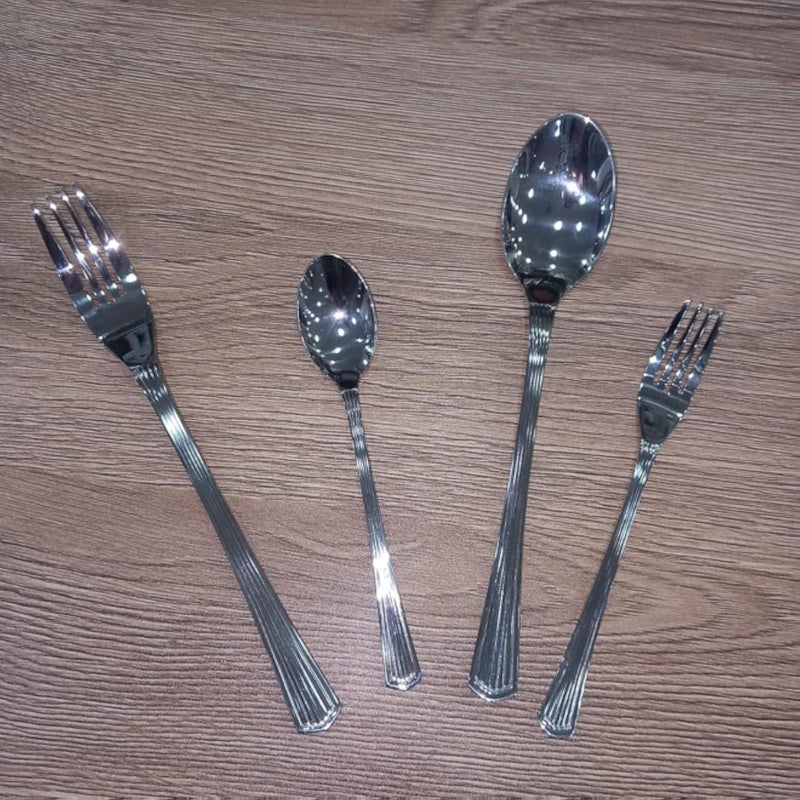 Generic Elegant San-li Stainless Steel Flatware Set, Modern Engraved Design, 4-Piece Dining Utensils with Decorative Lines, Perfect for Daily Use, Special Occasions.